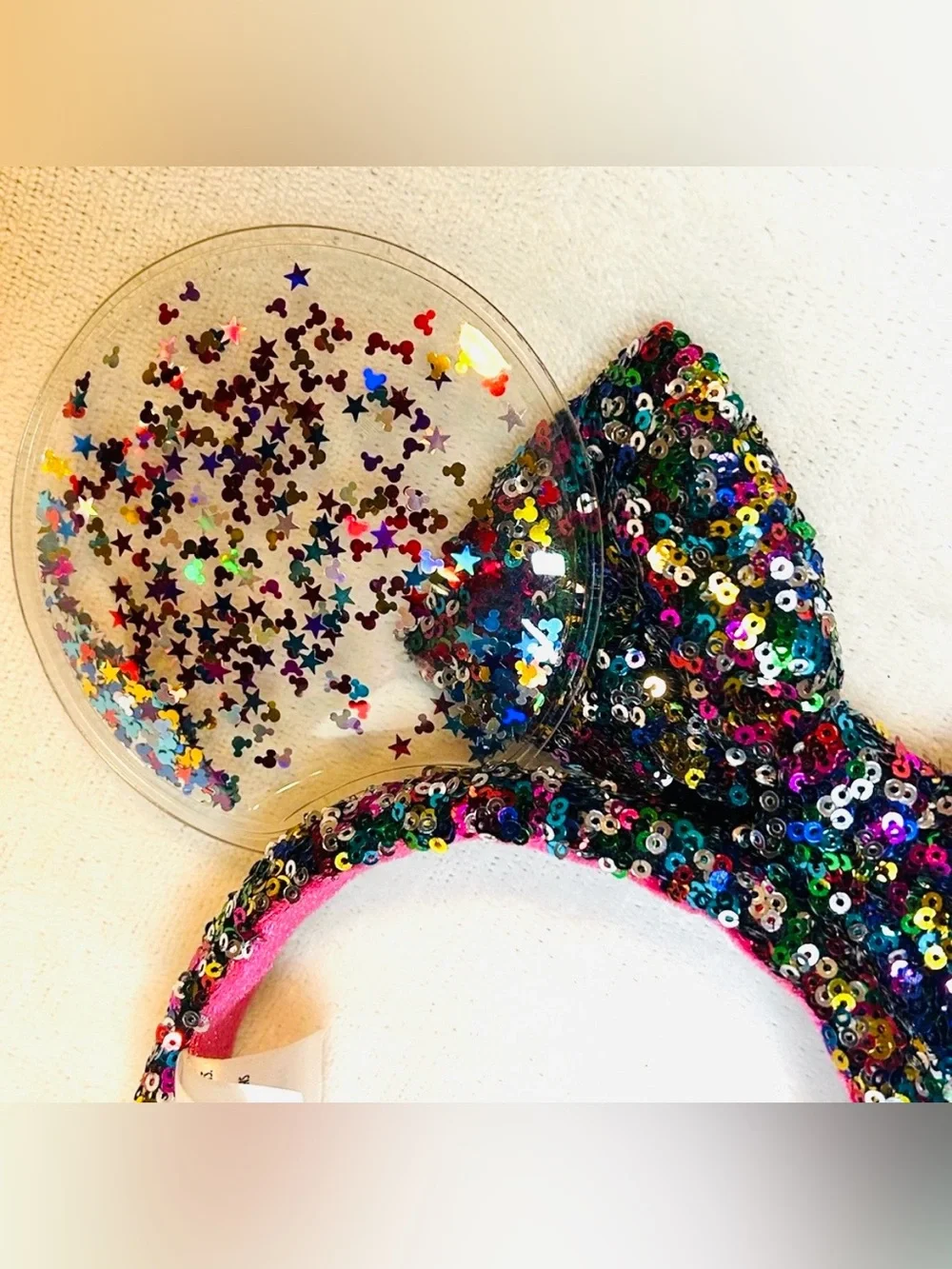 Disney Parks Rainbow Confetti Star Sparkle Minnie Mouse Ears Bow Headband